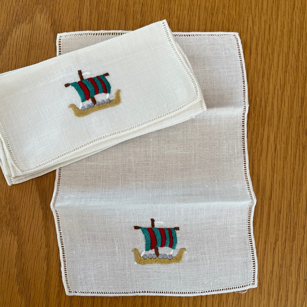 VINTAGE LINEN COCKTAIL NAPKINS, SET OF 6
